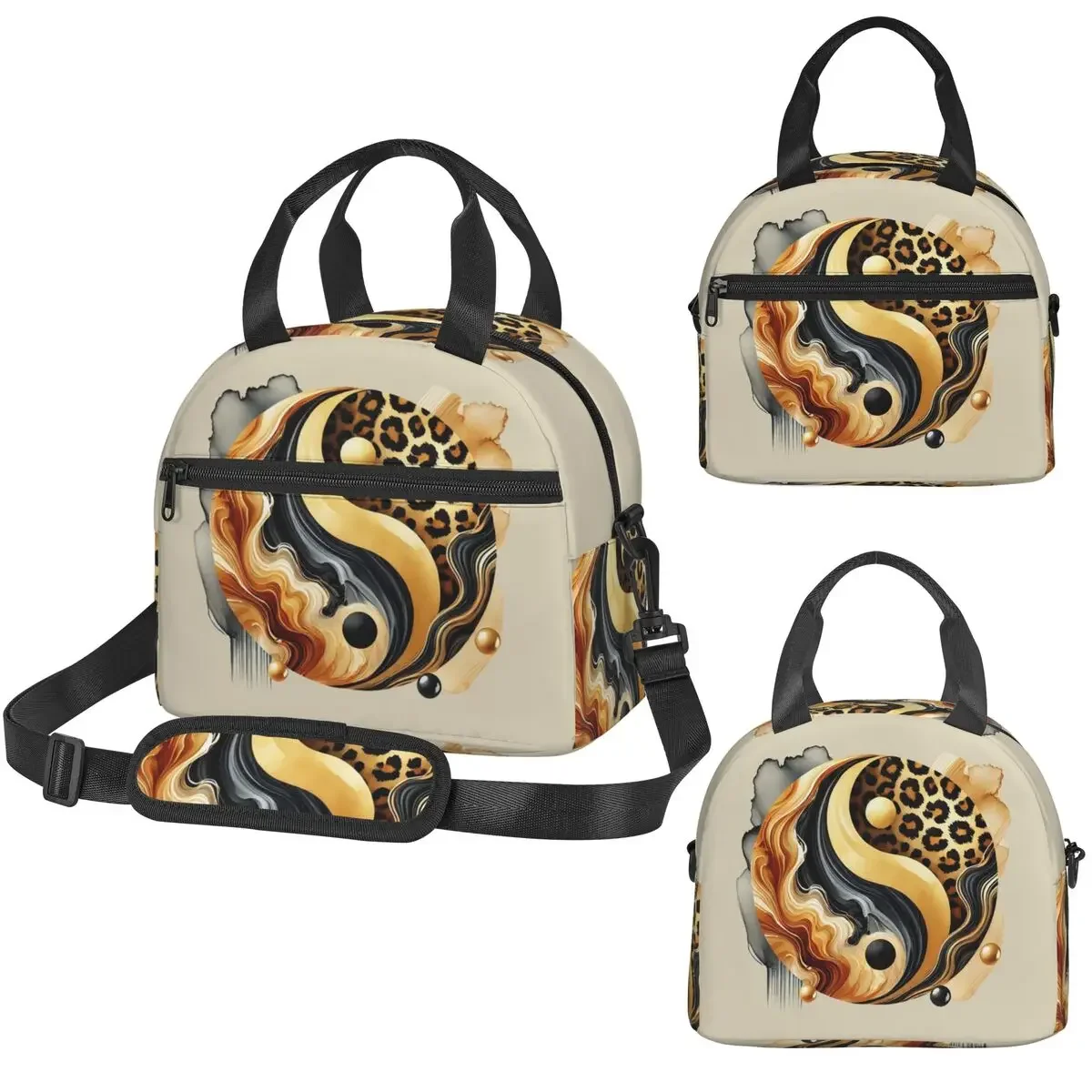 Luxury Bags For Kids - กระเป๋าใส่อาหารกลางวันลายเสือดาวหยินหยาง ดีไซน์หรูหรา ลายหินอ่อนสีทอง สำหรับเด็ก กล่องเก็บความเย็นแบบพกพาสำหรับไปโรงเรียน