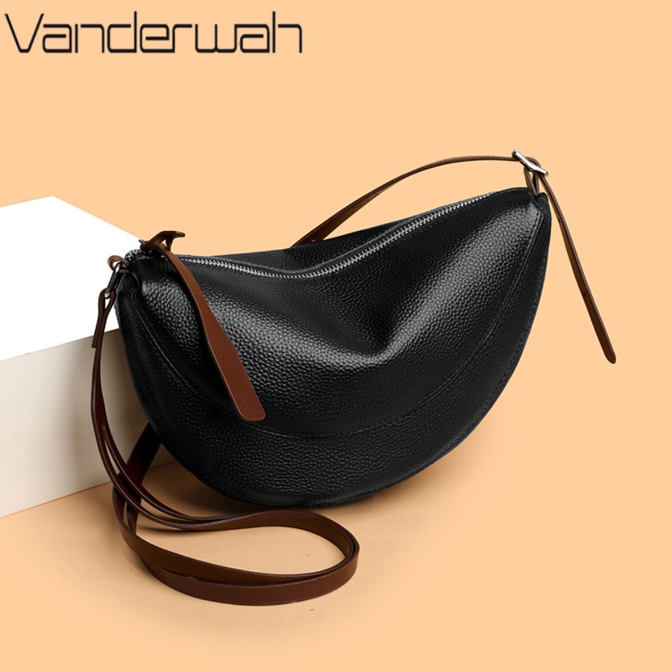Luxury Bags Kate Spade - กระเป๋าหนังวัวแท้ 100% ทรงพระจันทร์เสี้ยว เนื้อหนังลิ้นจี่นุ่ม ความจุขนาดใหญ่ กระเป๋าสะพายไหล่ทรงครึ่งวงกลมขนาดเล็ก