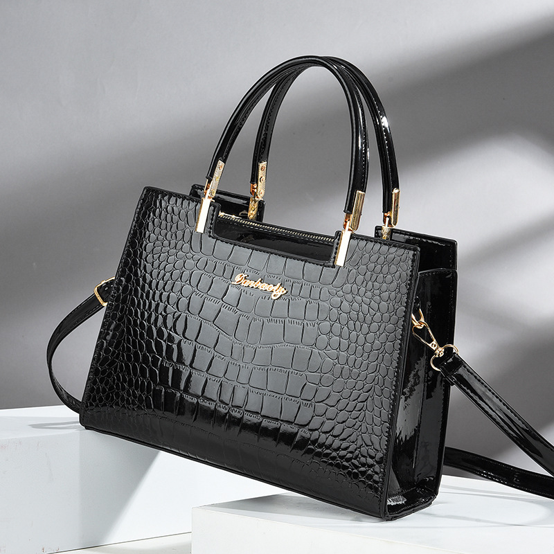 Top Handle Patent Bag - จระเข้นูน Tote กระเป๋า,สิทธิบัตรหนังสีทึบมือจับด้านบนกระเป๋าขนาดใหญ่กระเป๋าสะพายไหล่