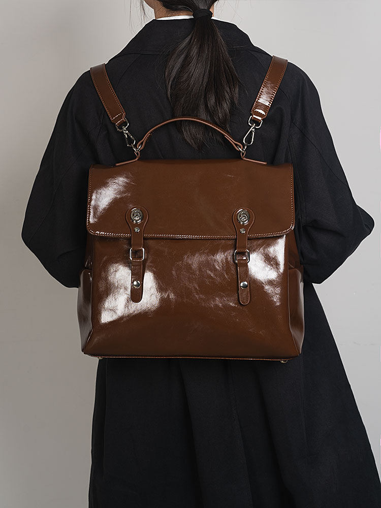 Top Handle Patent Bag - กระเป๋าสะพายไหล่ทรงสี่เหลี่ยมหนังวัวแท้เคลือบเงาคุณภาพสูงสไตล์แฟชั่นใหม่สำหรับผู้หญิงปี 2026
