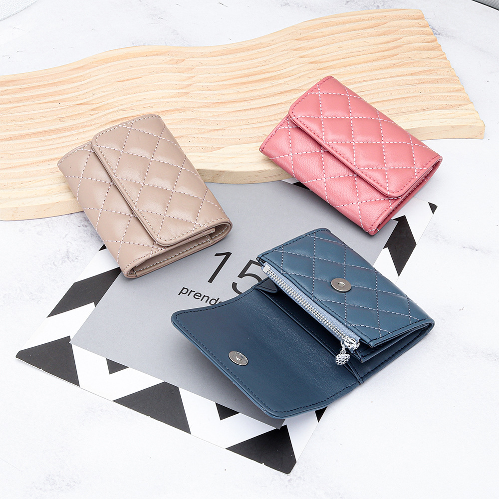 Luxury Bags Name For Women - Sheepskin Quilted ผู้ถือบัตรผู้หญิง Bifold หนัง Bank