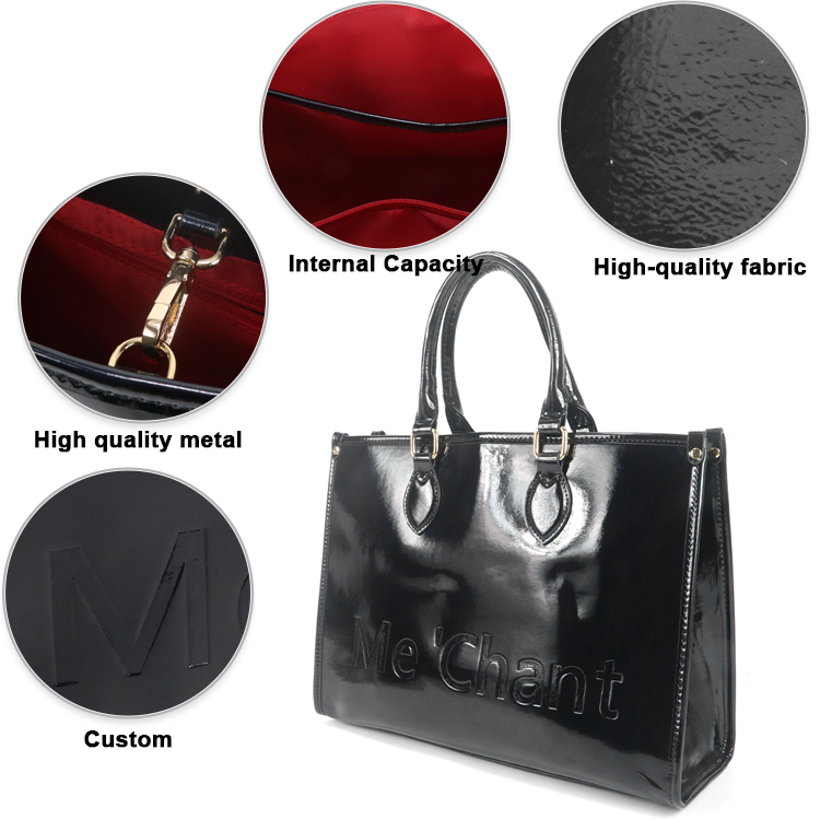 กระเป๋าถือผู้หญิงหนัง PU สีดำเ - Top Handle Patent Bag บทวิจารณ์และราคา