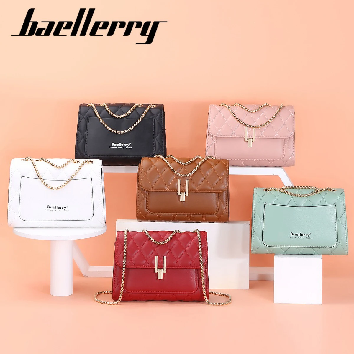 กระเป๋าสะพายข้างผู้หญิง Baelle - Chain Crossbody Quilted บทวิจารณ์และราคา